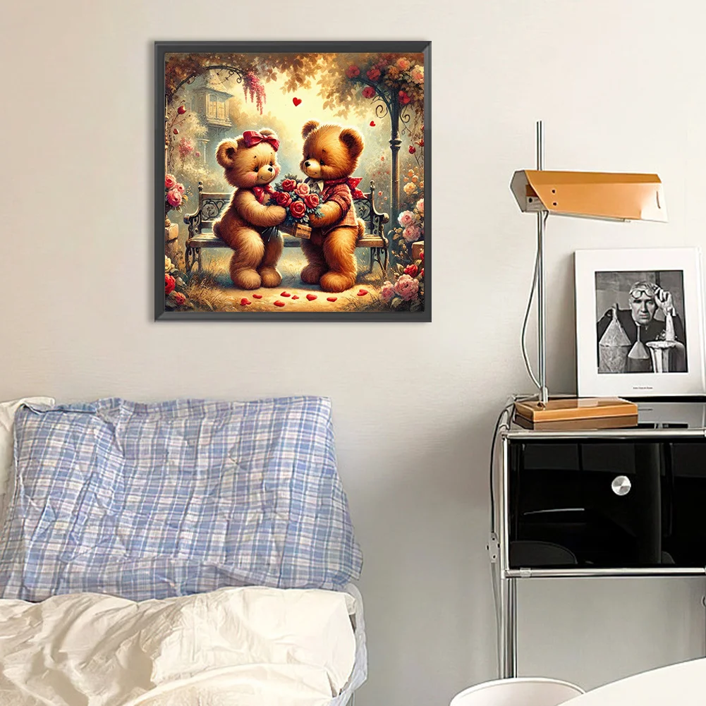 Diamond Painting - Full Round Drill - Rose Heart Bear(Canvas|30*30cm)