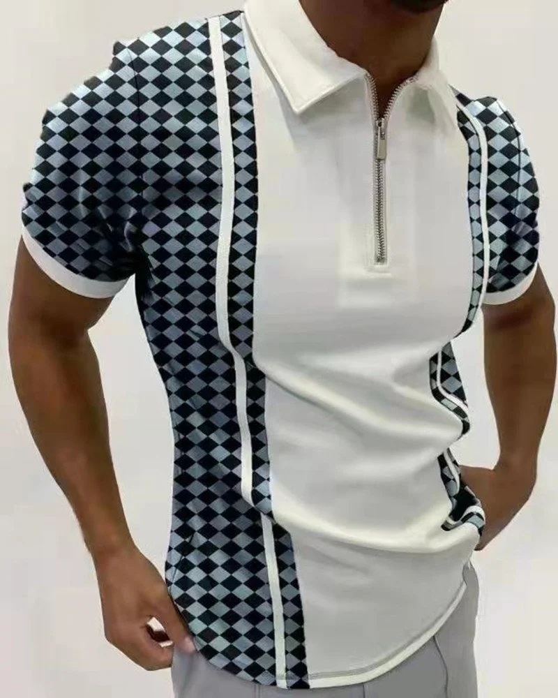 Men's Fashion Colorblock Casual Polo Shirt