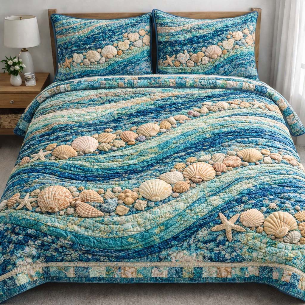 Patchy Waves 3-Piece Quilted Bedding Set GFTOTG3613