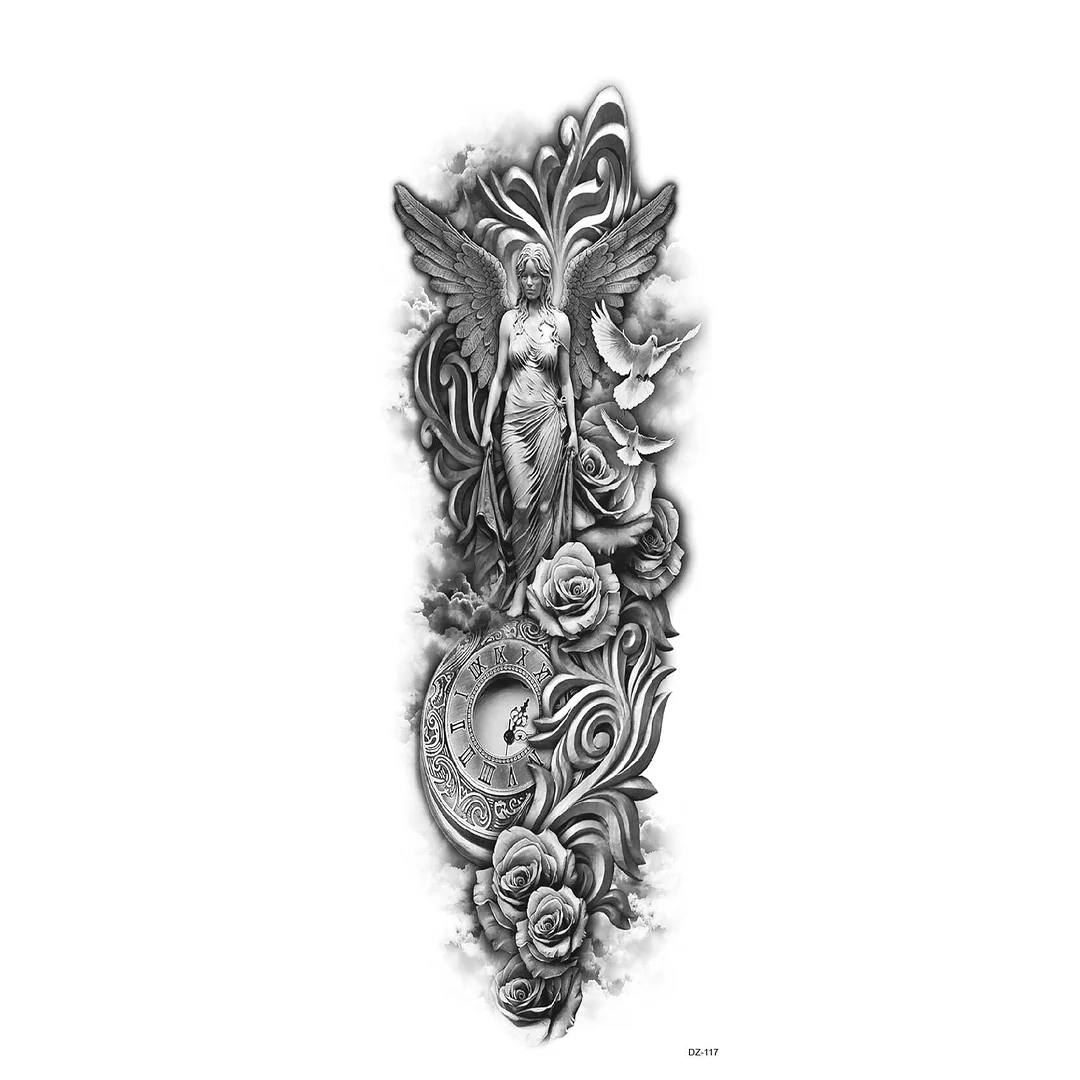 Large Arm Sleeve Tattoo Lion Crown King Rose Waterproof Temporary Tatoo Sticker Full Skull Totem Tatto
