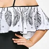 Plus Size Swimwear Women Feather Printed Open Shoulder Large Size 1 One Piece Swimsuit Plus Size Bodysuit Large Size 3XL 4XL
