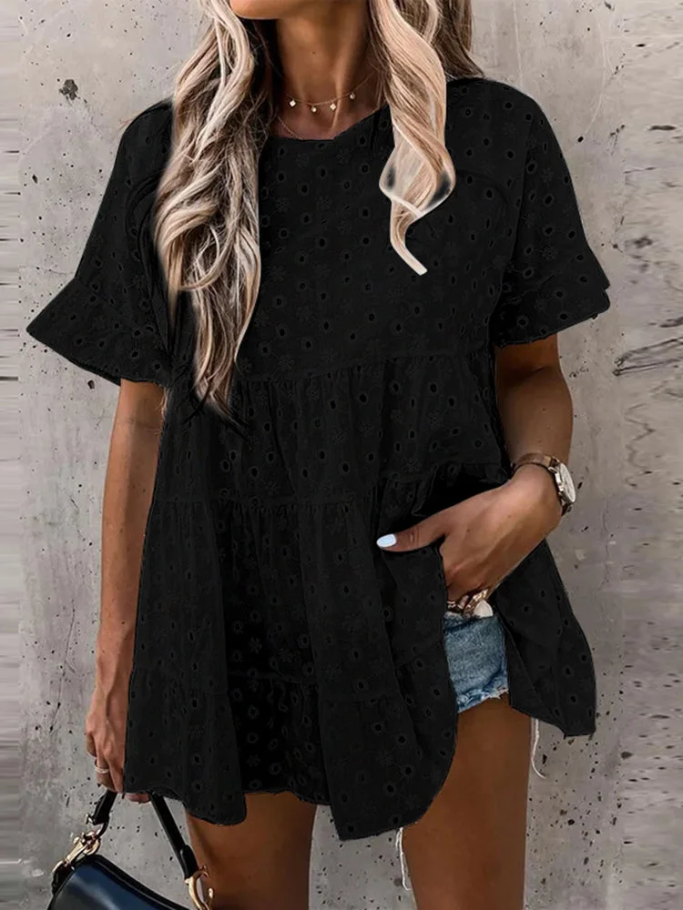 Short Sleeve Lace Hollow Out T-shirts SKUH06673