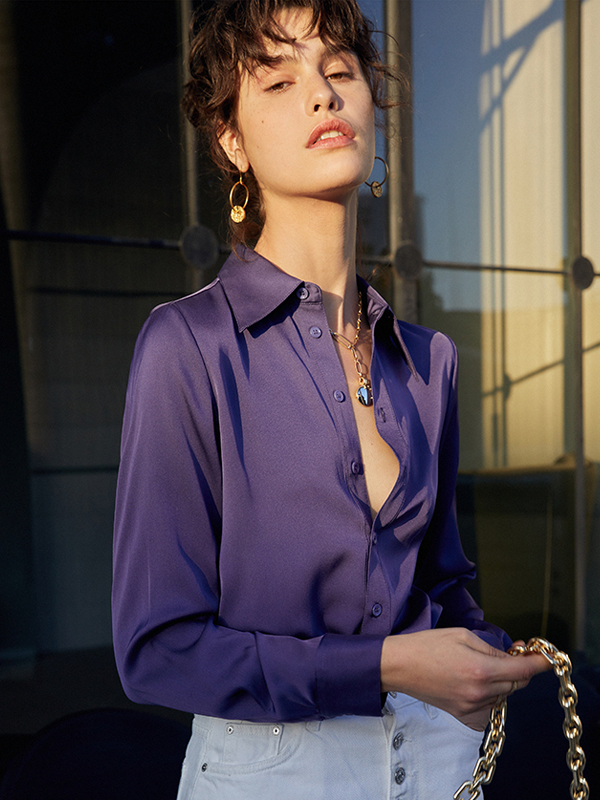 Silk Blouse Pure Color Long-sleeved Style