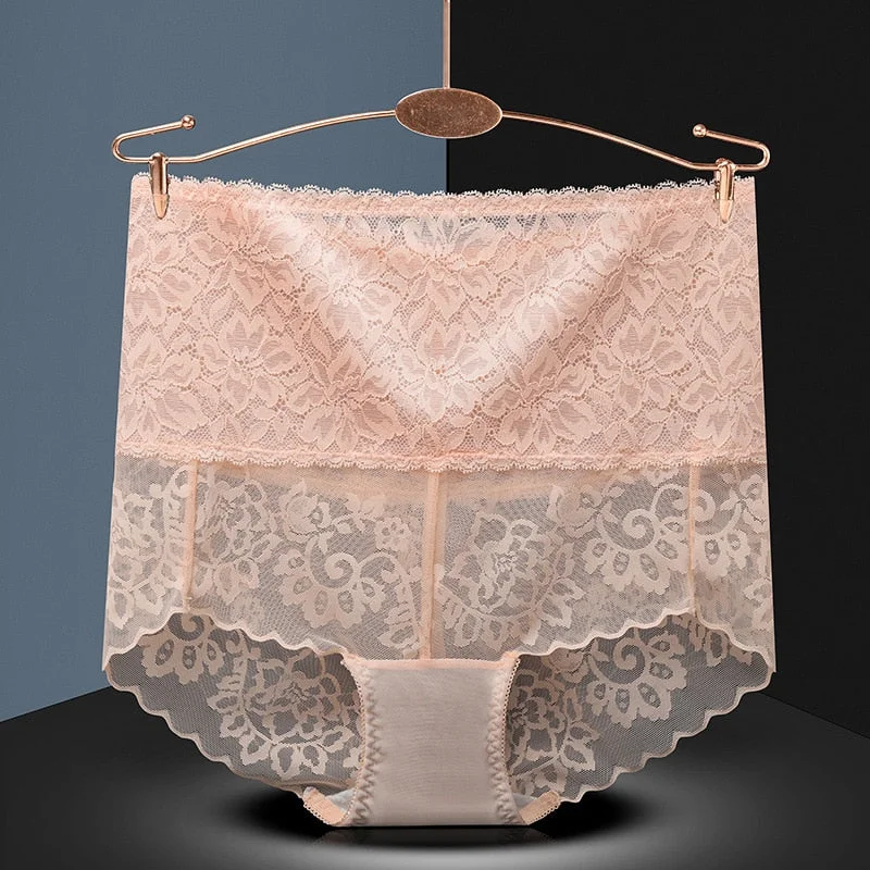 Plus Size Butt Lifter Panties Sexy Lace High Waist Briefs Women Flowers Underwear Girdle Waist Pants Transparent Silk Knickers