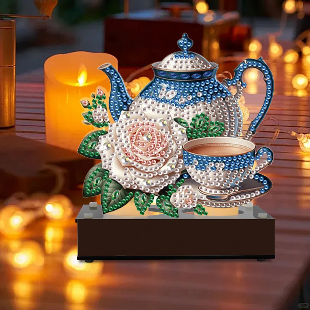 5D DIY Teapot Teacup Diamond Art Mini Candle Holder for Aromatherapy Art Crafts