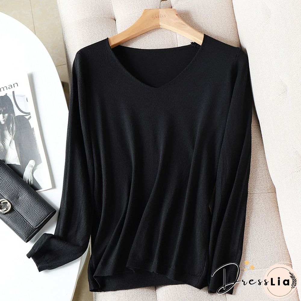 AOSSVIA Autumn Winter Sweater Knitted Pullover Women V-Neck Oversize Female Loose Long