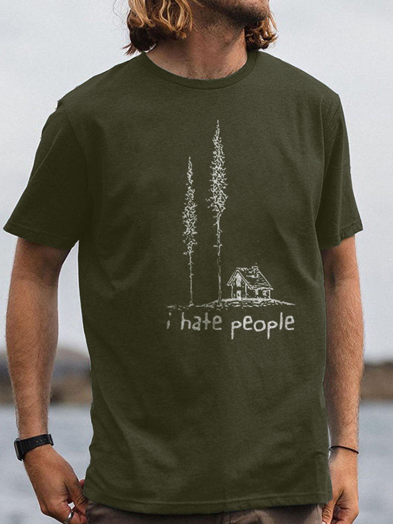 Men's I Hate People Printed Short-sleeve Crew Neck Comfy T-Shirt