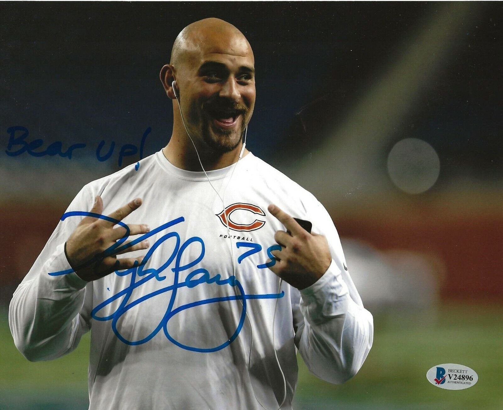 Kyle Long signed Chicago Bears 8x10 Photo Poster painting W/ Bear Up! Inscription BAS Beckett