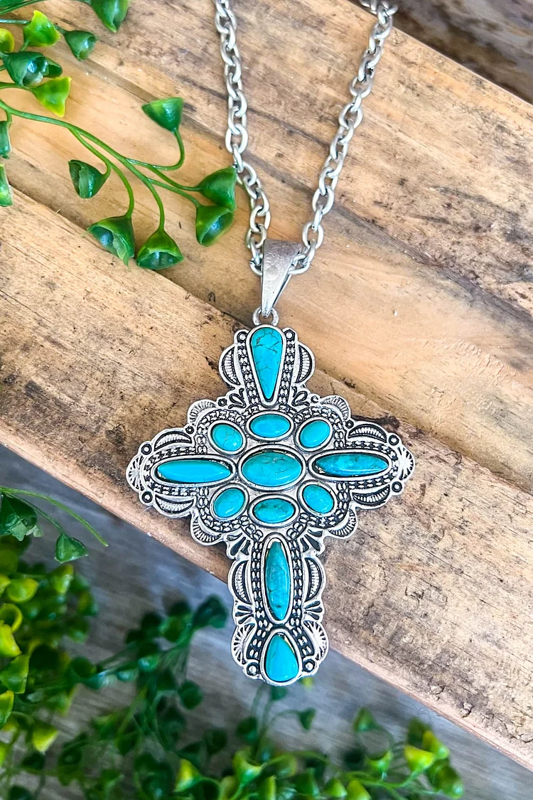 Aztec Crossing Necklace - Turquoise