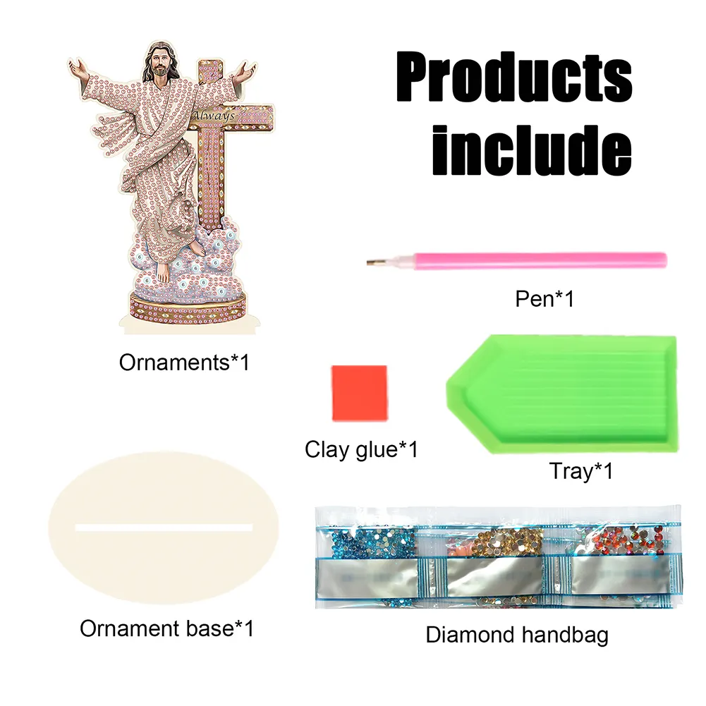 DIY Jesus Religion Wooden Special Shape Diamond Painting Desktop Ornaments for Home Decor