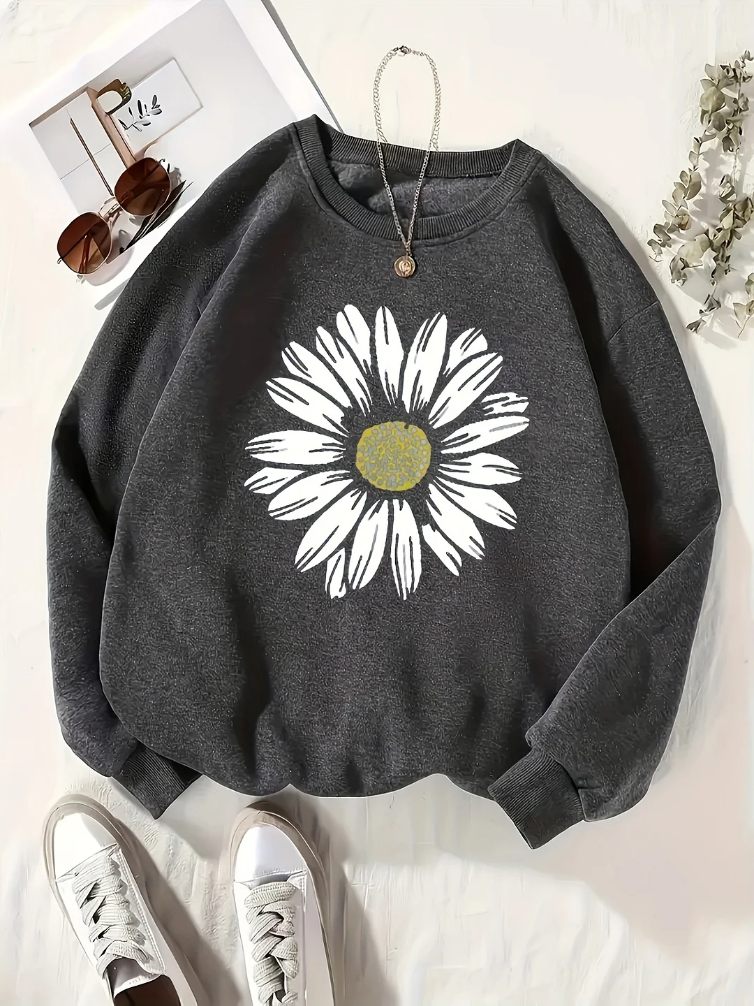 Women's Print Cozy Long Sleeve Sweatshirt, Casual Crew Neck Pullover For Daily Wear | IFYHOME