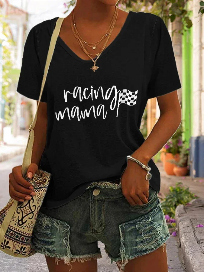 Racing Mama Print Women's V-neck T-shirt