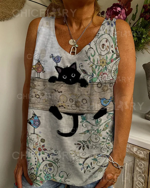 Casual Cat Vest Cotton Top