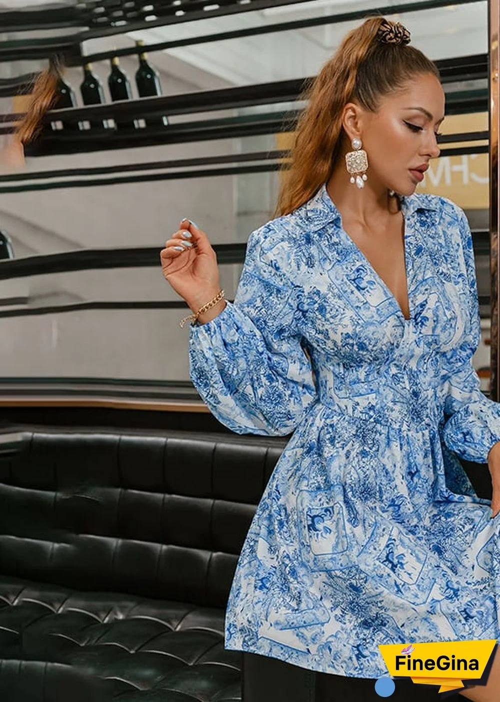 Vintage Foral Blue Short / Mini Dress