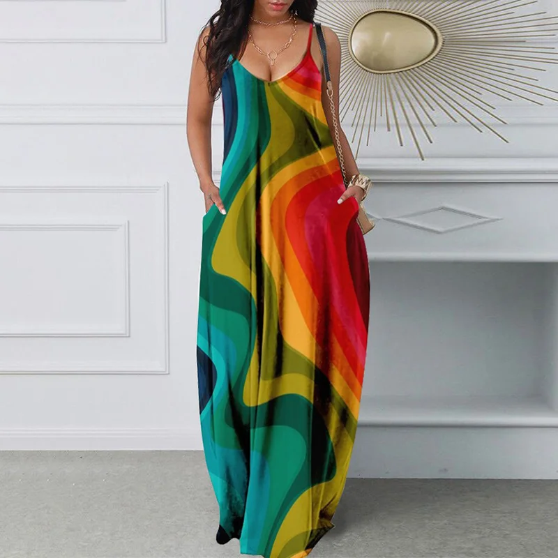 Juneteenth Inspired Colorblock Spaghetti Strap Maxi Dress