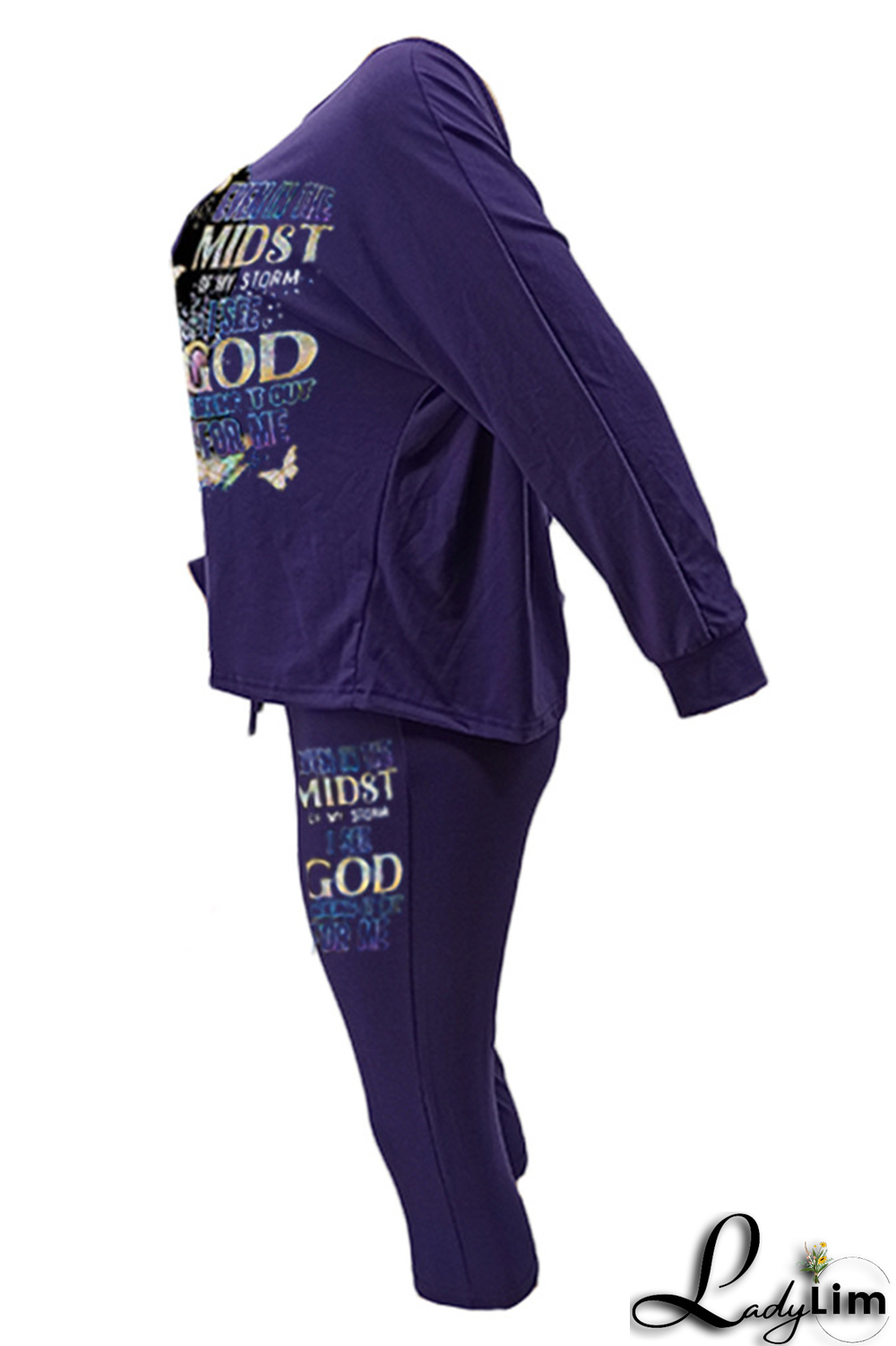 Black Fashion Print Patchwork One Shoulder Long Sleeve Two Pieces