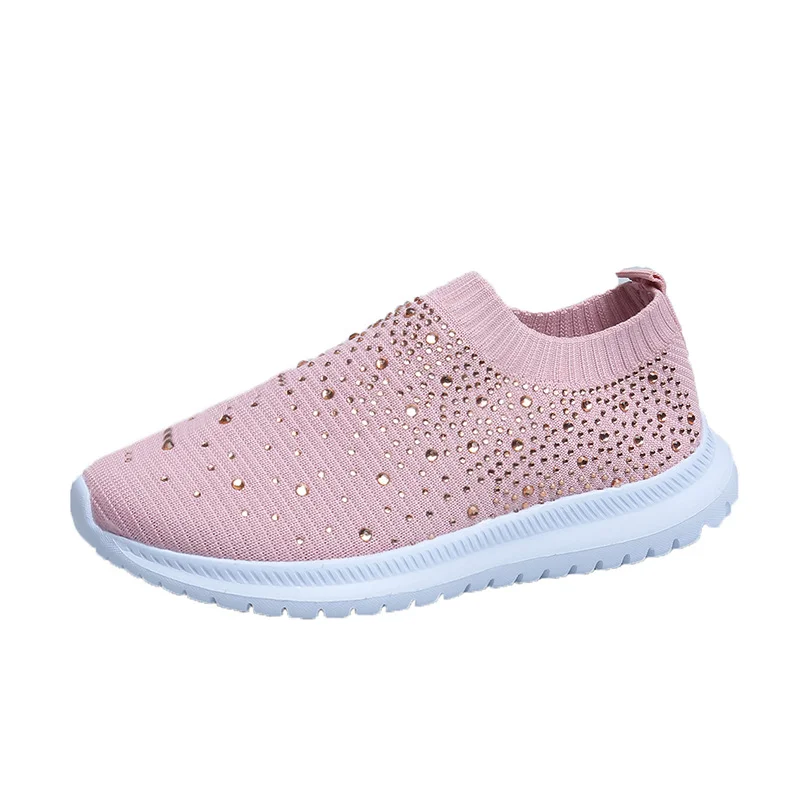Breakj Breakj Large-Size With Diamond Flying Sneakers New Net Shoes Women's Shoes Low-Heeled Mesh Sports Casual Shoes