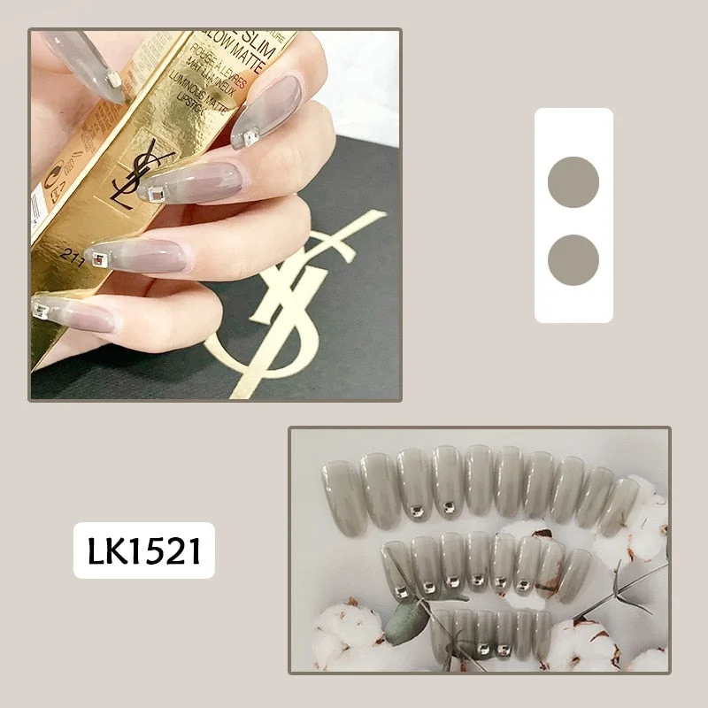 24pcs Butterfly Print Nails Patch Glue Type Long Paragraph Fashion Manicure Patch False Nails Save Time Nail Patch New SANA889-Nail Inspo