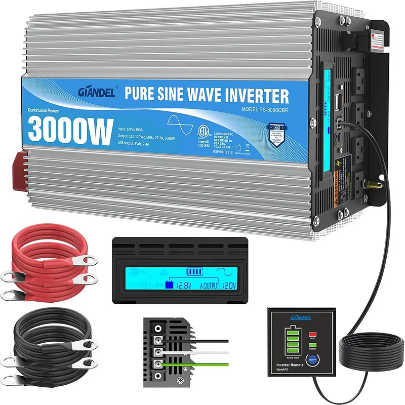 1200W Power Inverter Pure Sine Wave 12V DC to 110V 120V AC