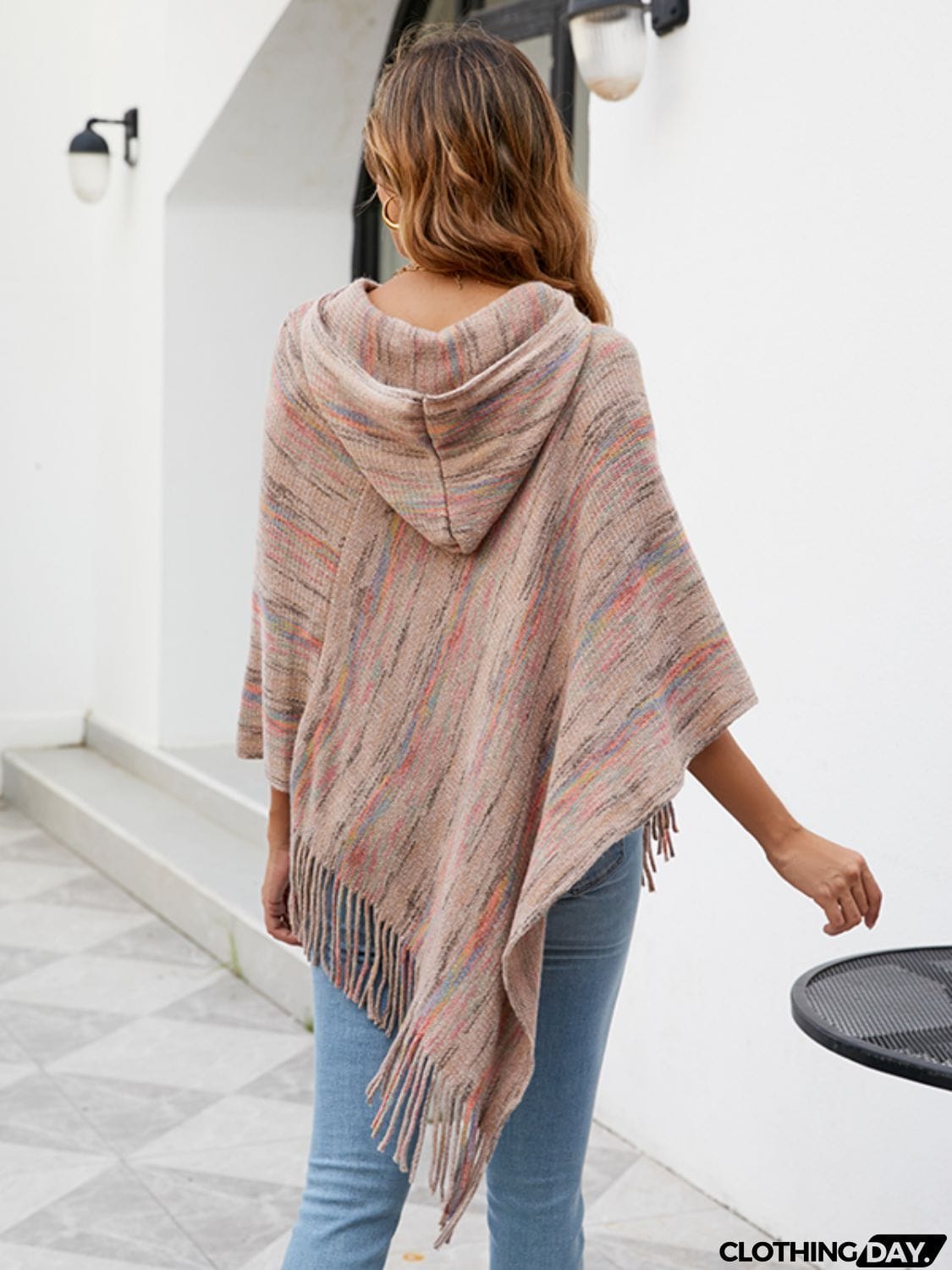 Fringe Hem Hooded Poncho