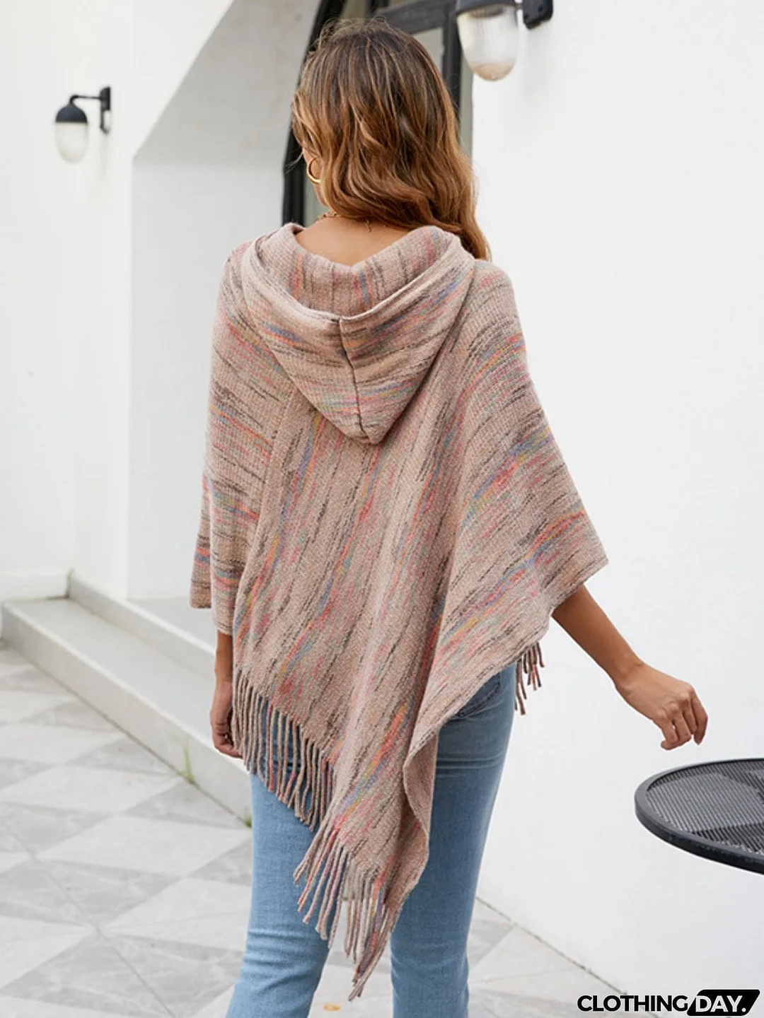 Fringe Hem Hooded Poncho