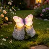 Solar Butterfly Garden Statue Waterproof Imitation Stone Landscape Light for Outdoor Yard Patio Decor for Women Mom Grandma