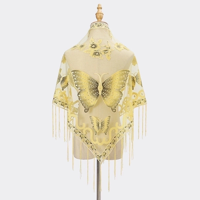 New Tassel Triangle Scarf Solid Color Hollow Lace Butterfly Embroidered Triangle Shawl Scarf For Women