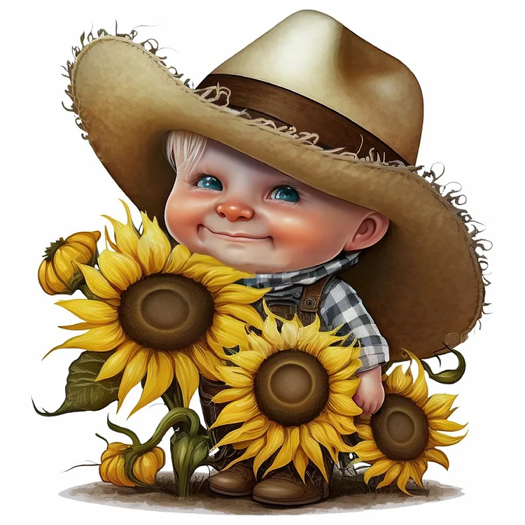 Sunflower Cowboy Boy 40*40CM (Canvas) Full Round Drill Diamond Painting gbfke