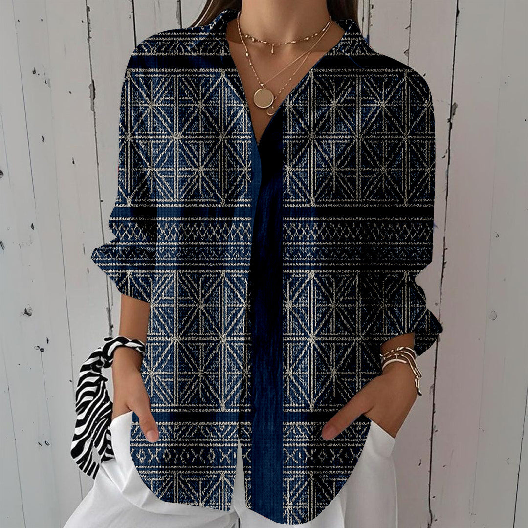 Women Long Sleeve V-neck Graphic Floral Printed Top