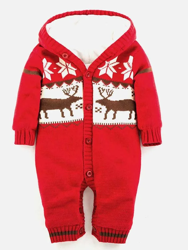 Baby Christmas Outfit Reindeer Fleece Jumpsuit Romper-elleschic
