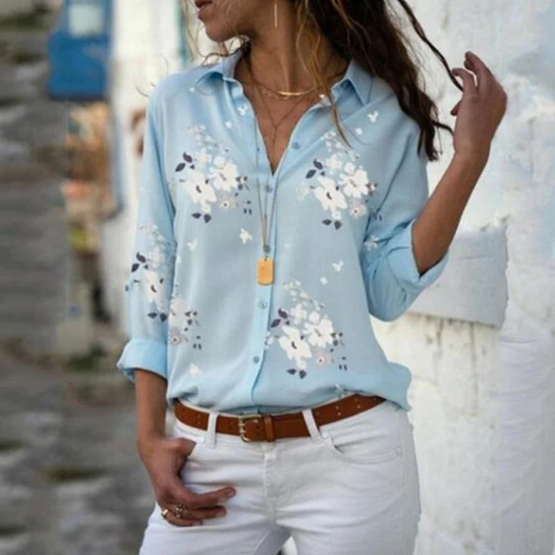 GAOKE Women Peacock Print Boho Blouse Elegant Vintage Long Sleeve Blouse Shirt Spring Autumn Female V-Neck Button Blusa Tops