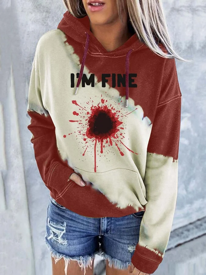 Halloween I'M Fine Bloodstain Casual Long Sleeve Hoodie