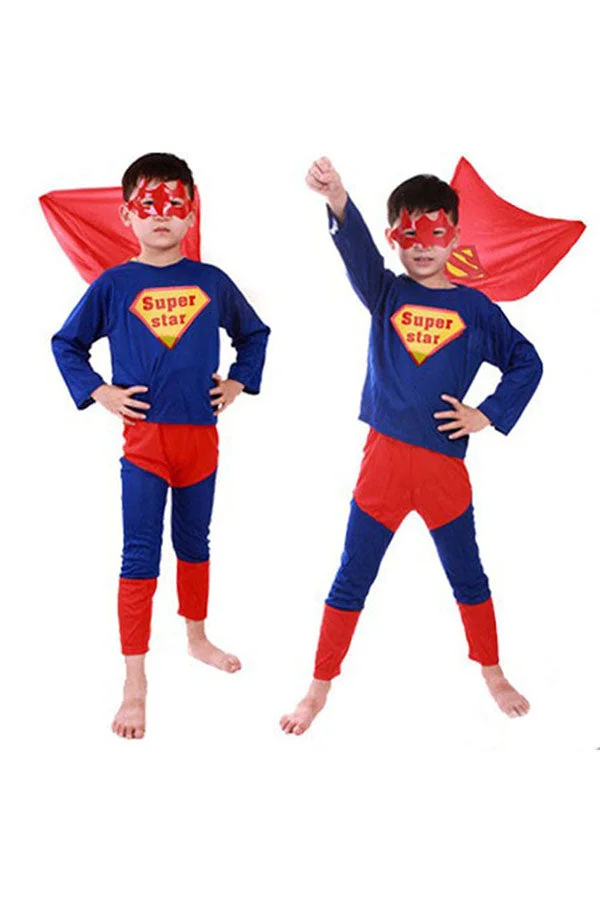Cool Halloween Cosplay Superhero Superman Kids Costumes Blue-elleschic