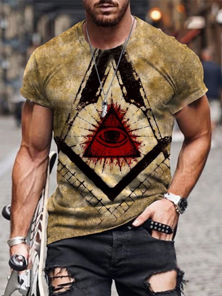 Men's creative totem print short sleeve round neck T-shirt / [viawink] /
