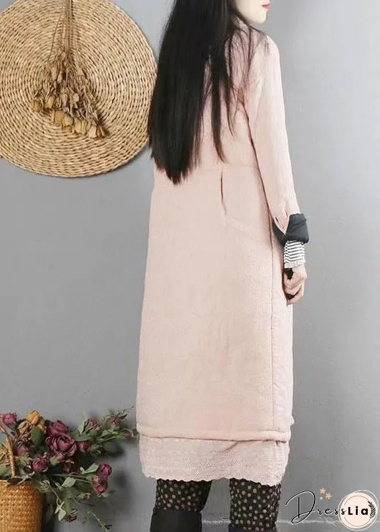 Handmade Pink Pockets Patchwork Fine Cotton Filled Coats Winter