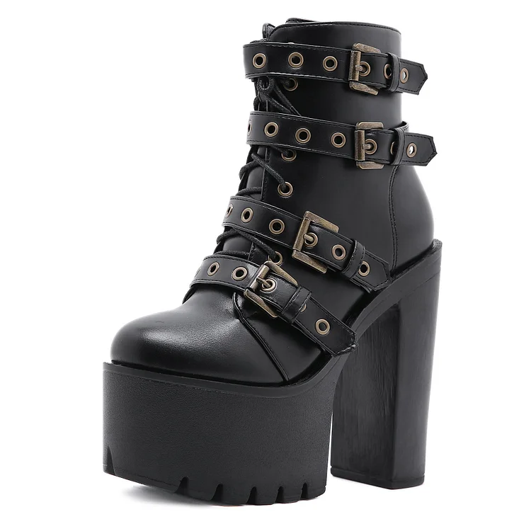 Platform Rivet Black Ankle Boots