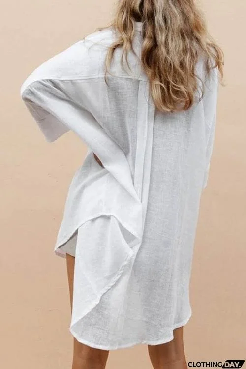 High Low Loose Button Long Sleeve Shirt