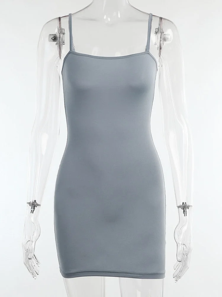 WannaThis Strapdress Mini Dress For Woman Sleeveless Basic Bodycon Casual Fashion Grey Autumn Ladies Fitness Sexy Dresses 2021