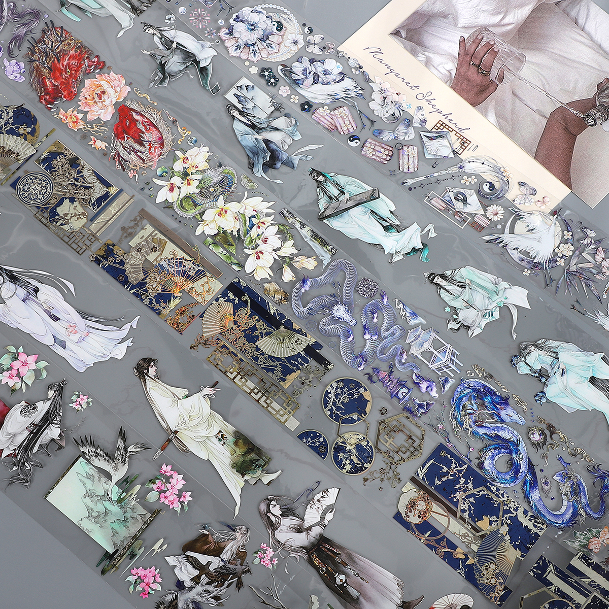 PET 테이프 - 500cm 고대 스타일 캐릭터 꽃 용 조경