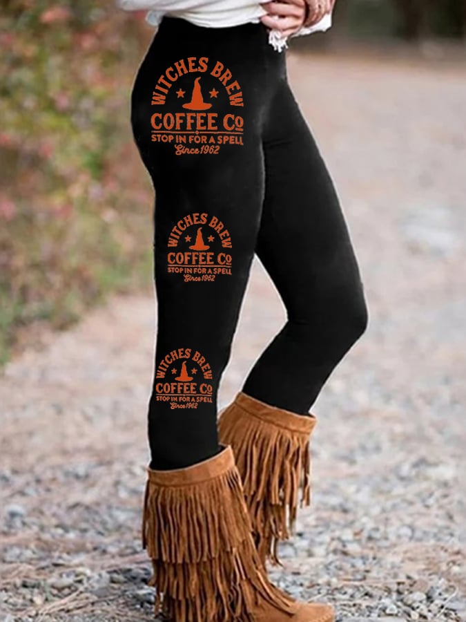 Witches Brew Coffee Co Stop In For A Spell Since 1962 Ladies Printed Leggings