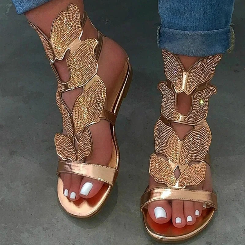Summer Gladiator Women Sandals Platform Flat Peep Toe Crystal Wings 2020 Fashion Rome Party Female Ladies Shoes Zapatos De Mujer