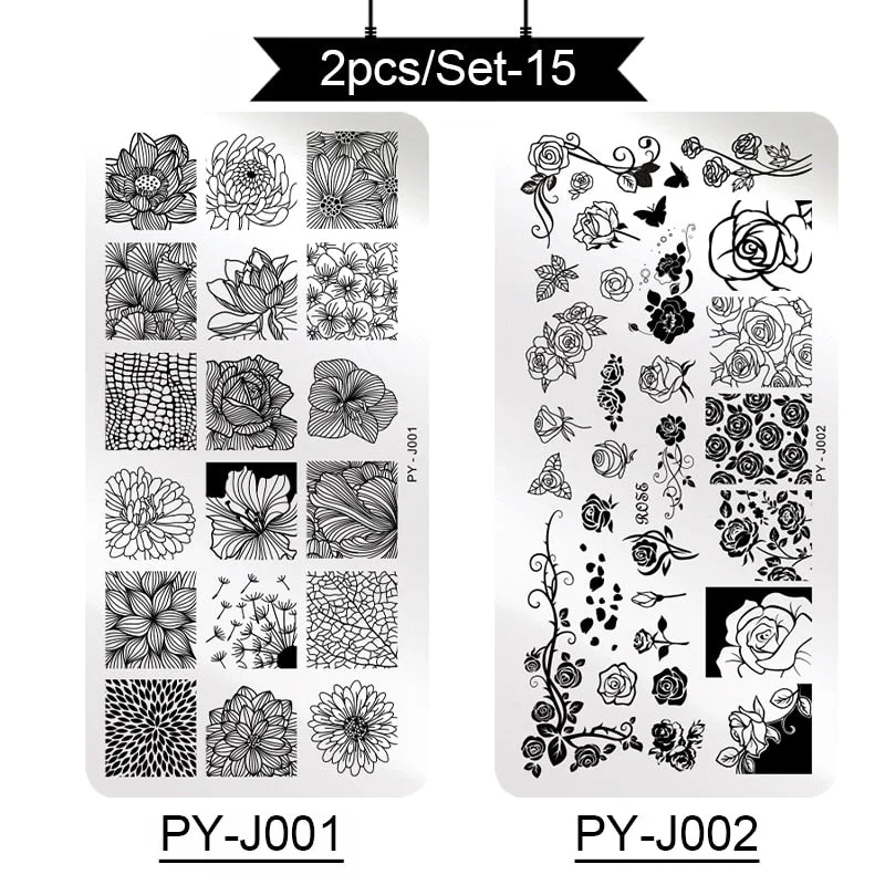 PICT YOU Stamping Plates Kits Striped Line Flowers Stamp Plate Tropical Geometry Lace Halloween Pumpkin Nail  Image Plate-Nail Inspo