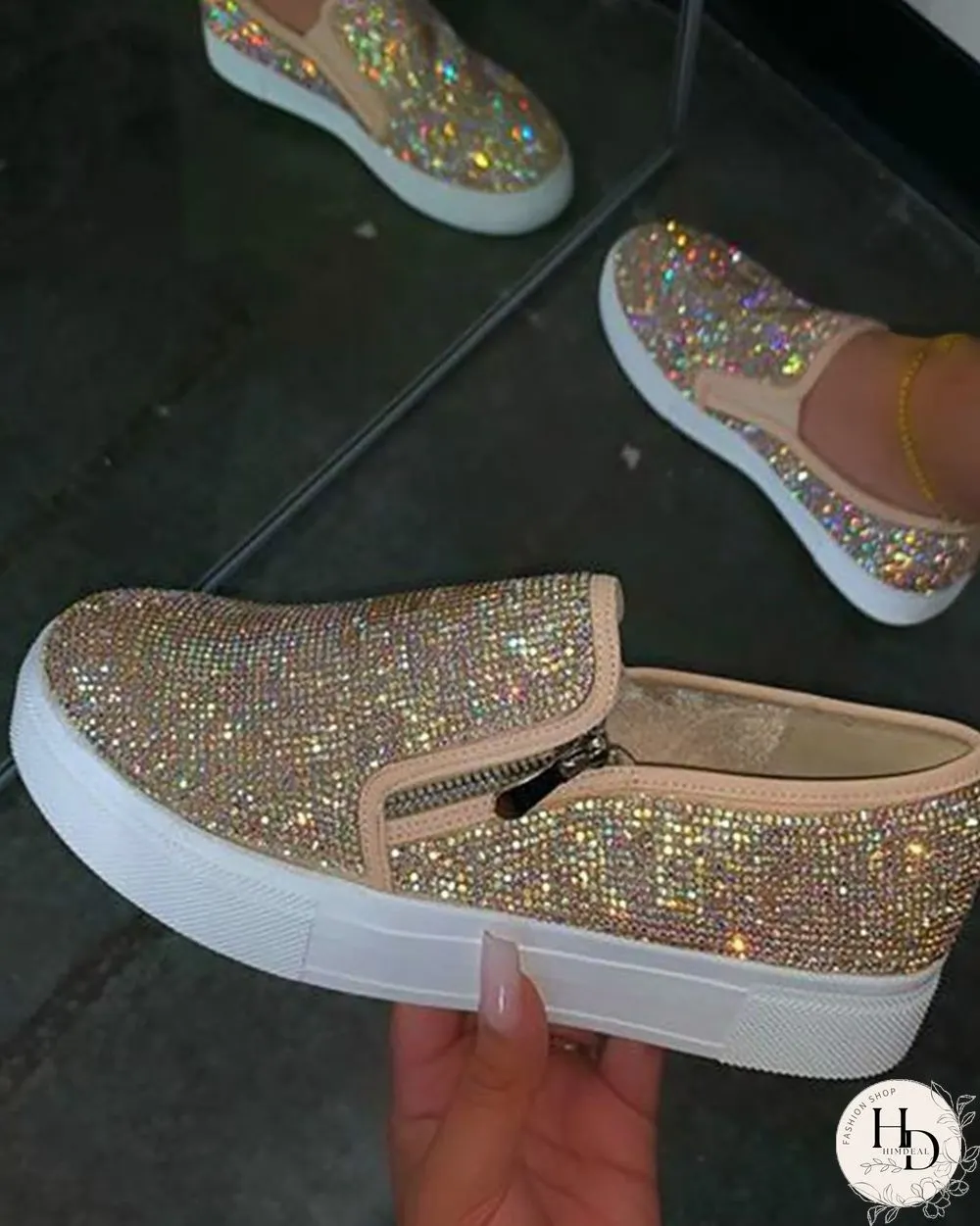 Studded Zipper Design Close Toe Platform Shoes