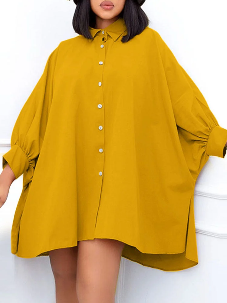 Solid Color Side Splited Bat Sleeve Lapel Casual Dresses For Women SKUJ01908 QueenFunky
