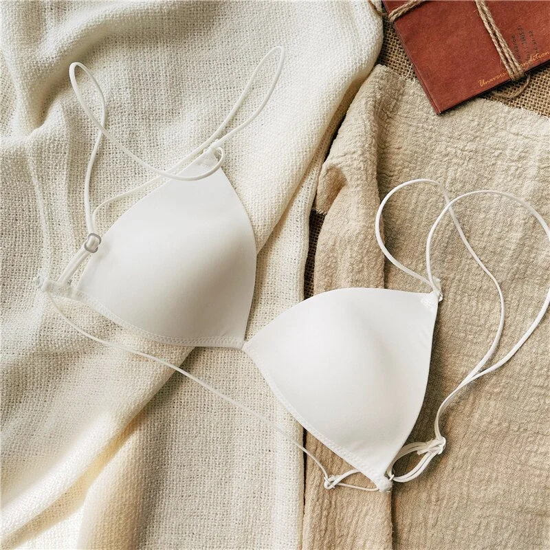 Bra triangle cup thin cotton lingerie no steel ring gathered thin-strap invisible underwear with backlit soft surface bralette