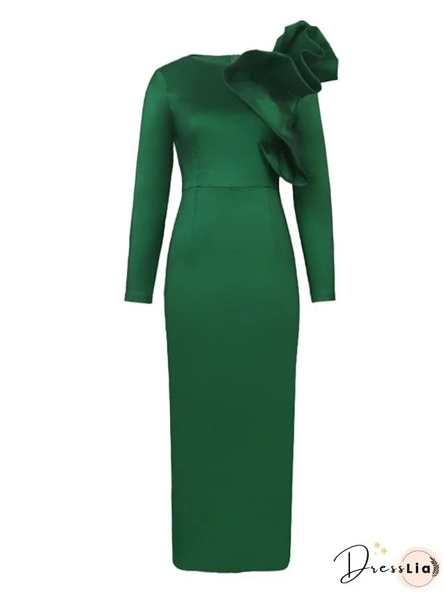 Plus Size Party Dress Solid Color Crew Neck Long Sleeve Winter Fall Elegant Formal Maxi long Dress Party Evening Party Dress for Women