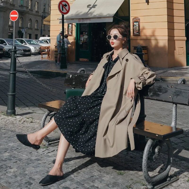 Brand New England Style Double-Breasted Women Trench Coat Long Duster Coat with Belt for Lady Outerwear Spring Autumn Female