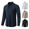 Men's Casual Stand Collar Drawstring Design Cotton Linen Henley Long Sleeve T-Shirt