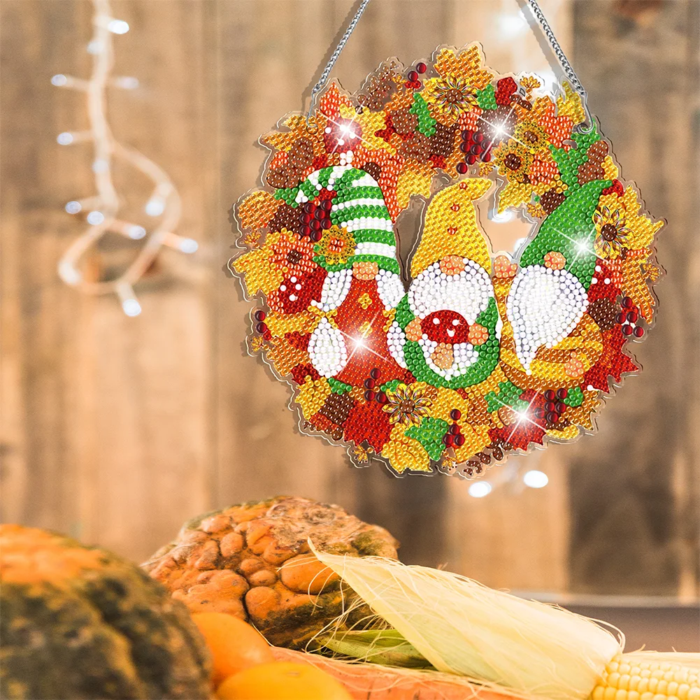 DIY Fall Gnome Single Side Special Shaped Diamond Painting Wall Decor Wreath Crystal Painting Wreath