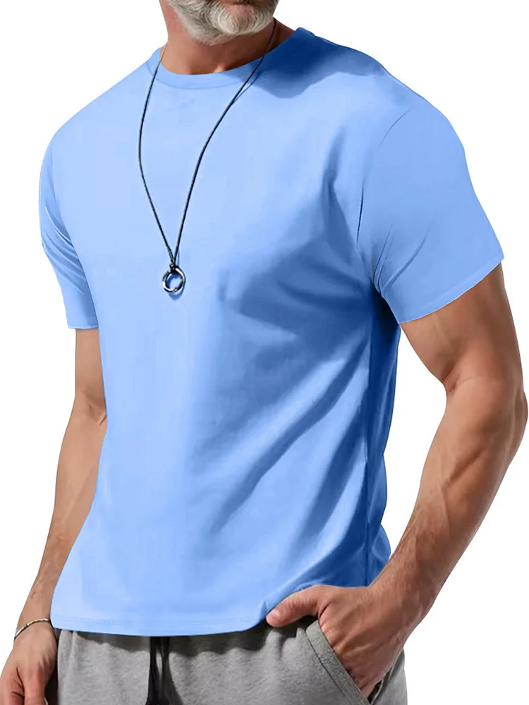 Men's Summer Cotton Round Neck Solid Color Short Sleeve T-Shirt